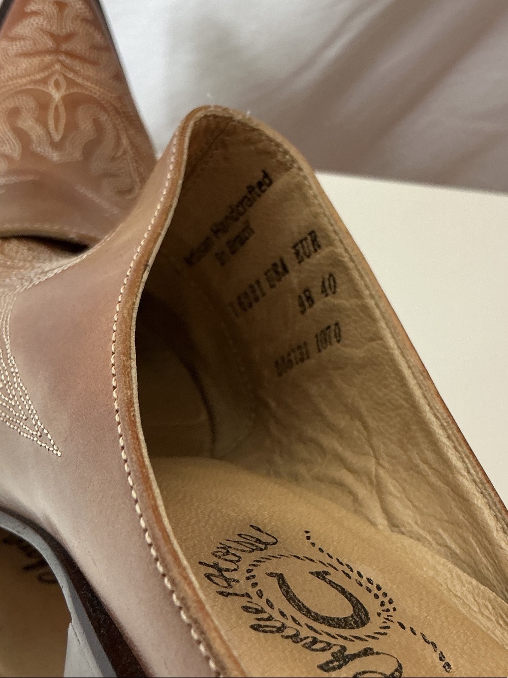 Lucchese Charlie 1 Horse Embroidered Tan Leather Snip Toe Mule - Picture 9 of 12